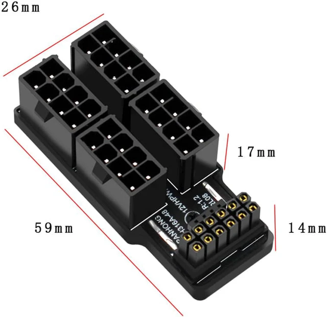Alt view image 7 of 8 - Aluminum Alloy 4x8Pin to 40 Series Graphics Card ATX3.0 12VHPWR 12+4P 600W 180 Degree Power Steering Connector GPU 180° Adapter - Model B Black