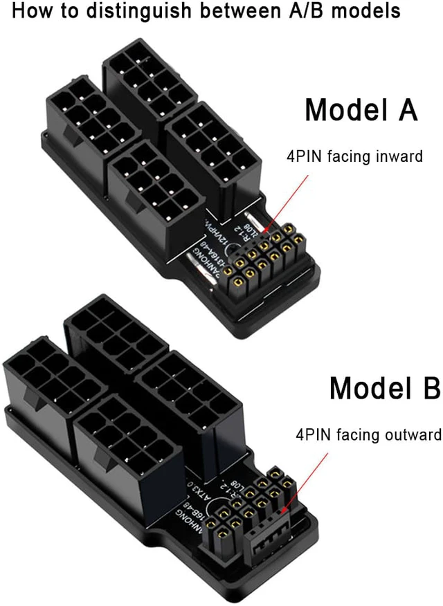 Alt view image 2 of 8 - Aluminum Alloy 4x8Pin to 40 Series Graphics Card ATX3.0 12VHPWR 12+4P 600W 180 Degree Power Steering Connector GPU 180° Adapter - Model B Black