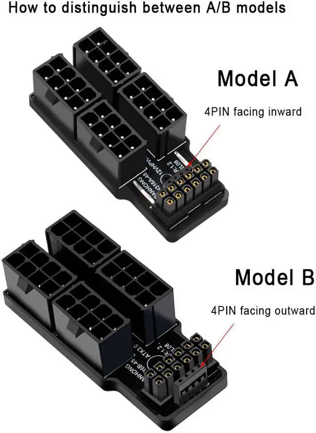 Alt view image 2 of 8 - Aluminum Alloy 4x8Pin to 40 Series Graphics Card ATX3.0 12VHPWR 12+4P 600W 180 Degree Power Steering Connector GPU 180° Adapter - Model A White