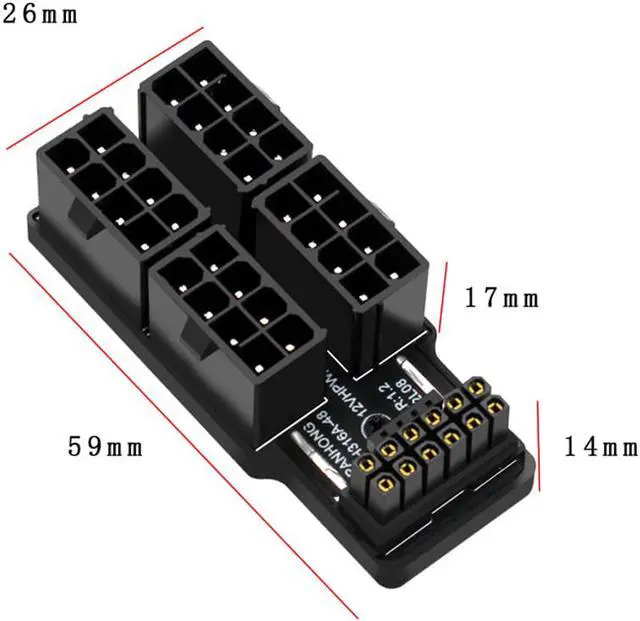 Alt view image 6 of 8 - Aluminum Alloy 4x8Pin to 40 Series Graphics Card ATX3.0 12VHPWR 12+4P 600W 180 Degree Power Steering Connector GPU 180° Adapter - Model A White