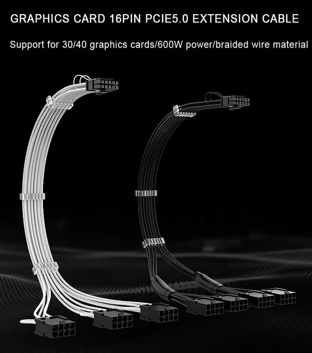 Alt view image 6 of 8 - 16Pin to 3x 8(6+2) Pin PCIE5.0 GPU Cables Sleeved PSU Extension Cable Mini 12+4Pin Connector Graphics Card 600W 16AWG Power Supply