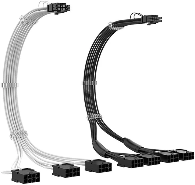 Alt view image 2 of 8 - 16Pin to 3x 8(6+2) Pin PCIE5.0 GPU Cables Sleeved PSU Extension Cable Mini 12+4Pin Connector Graphics Card 600W 16AWG Power Supply