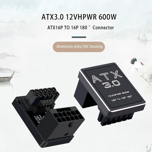 Alt view image 5 of 8 - 16P to 16P PCIe 5.0 Graphics Card Connector Adapter ATX3.0 Power Supply 12VHPWR 12+4 16P 600W Male/Female 180 Degree Steering Head - Mode B - Black