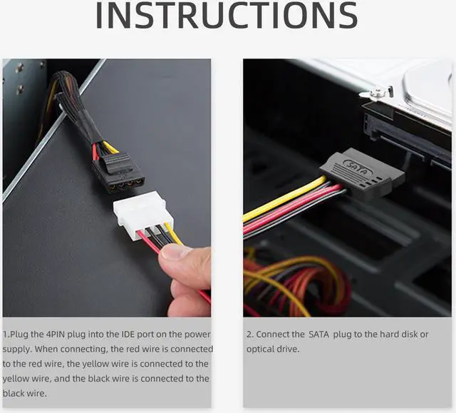 Alt view image 6 of 7 - 2Pcs 4 Pin Molex IDE to 2 Serial SATA Hard Driver Power Cable ATA Y Splitter Dual SSD HDD Extension Cord Adapter Connector D-Type to SATA
