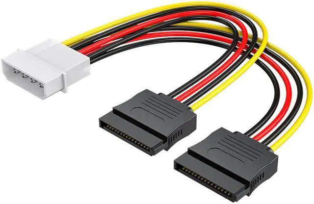 Main image of 2Pcs 4 Pin Molex IDE to 2 Serial SATA Hard Driver Power Cable ATA Y Splitter Dual SSD HDD Extension Cord Adapter Connector D-Type to SATA