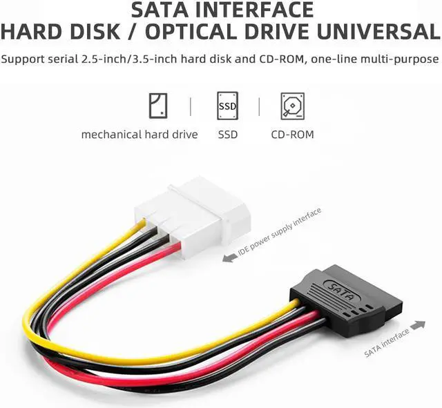 Alt view image 4 of 7 - 2Pcs 4 Pin Molex IDE to 2 Serial SATA Hard Driver Power Cable ATA Y Splitter Dual SSD HDD Extension Cord Adapter Connector D-Type to SATA