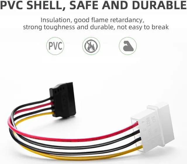 Alt view image 5 of 7 - 2Pcs 4 Pin Molex IDE to 2 Serial SATA Hard Driver Power Cable ATA Y Splitter Dual SSD HDD Extension Cord Adapter Connector D-Type to SATA