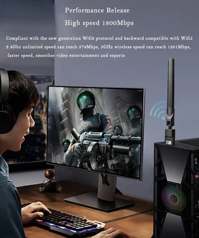 Alt view image 7 of 8 - WiFi 6 Wireless Network Card Driver Free 1800M Wireless WiFi Network Card Adapter Receiver Computer 2.4G & 5.8G USB3.0 Gigabit Network Card Only for Win 10 /11