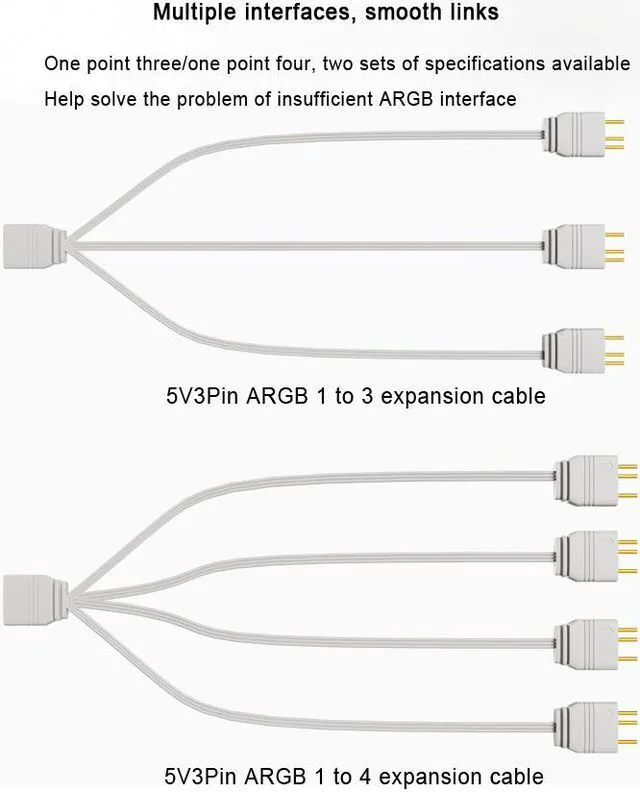 Alt view image 7 of 7 - 2 Pack 1.1ft 5V 3Pin Addressable RGB Splitter Cable Female to Male 1 to 2 ARGB Splitter Cord