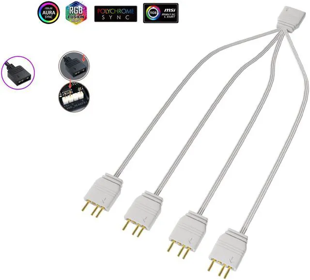 Main image of 2 Pack 1.1ft 5V 3Pin Addressable RGB Splitter Cable Female to Male 1 to 2 ARGB Splitter Cord