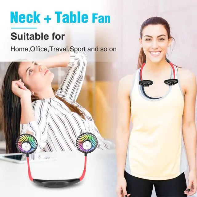 Alt view image 6 of 8 - Portable Hanging Neck Fans USB Rechargeable Mini Air Cooling Fan Air Conditioner Wearable Neckband Fans with Colorful breathing light