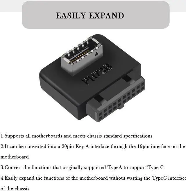 Alt view image 5 of 8 - USB3.0 19Pin To TYPE-E 20Pin Extension Adapter USB3.0 to TYPE-E 90 Degree Adapter Type C USB3.1 Front Panel Socket For Motherboard PC Connector Riser (one Positive and one negative )