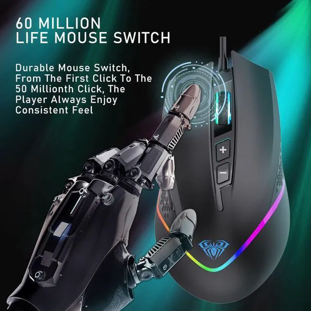 Alt view image 3 of 7 - RGB Wired Programmable Gaming Mouse 6400 DPI Ergonomic Computer Optical Mice for Pc Gamer Desktop Laptop