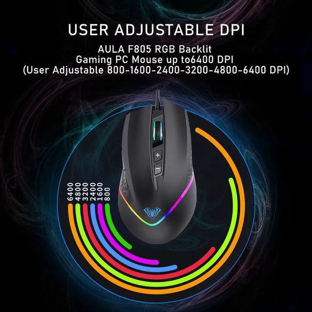 Alt view image 2 of 7 - RGB Wired Programmable Gaming Mouse 6400 DPI Ergonomic Computer Optical Mice for Pc Gamer Desktop Laptop