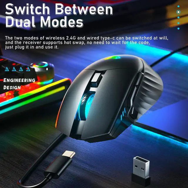 Alt view image 7 of 8 - RGB 2.4G Wireless / Type-C Wired Dual-mode Gaming Mouse 10000 DPI Mice for Pc gamer Computer Desktop Laptop