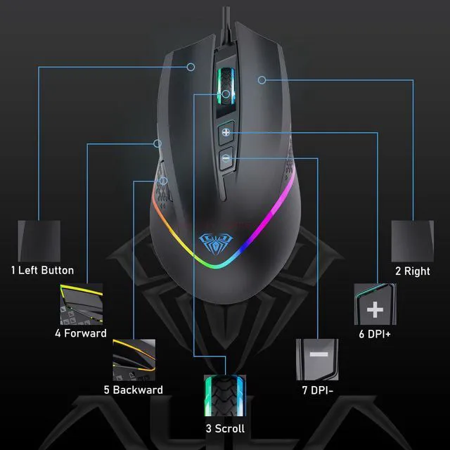 Alt view image 6 of 7 - RGB Wired Programmable Gaming Mouse 6400 DPI Ergonomic Computer Optical Mice for Pc Gamer Desktop Laptop