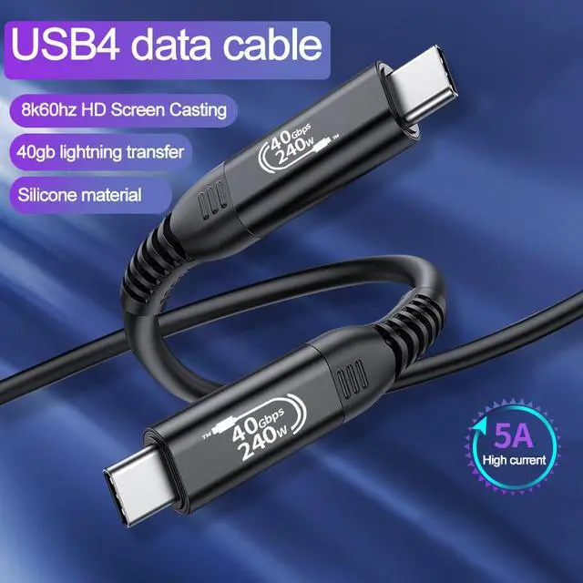 Alt view image 2 of 8 - USB4 Data Cable Compatible with Thunder-bolt 3 Thunder-bolt 4 Data Cable 40GB High-speed 8k60Hz Audio PD240W Fast Charging Cable