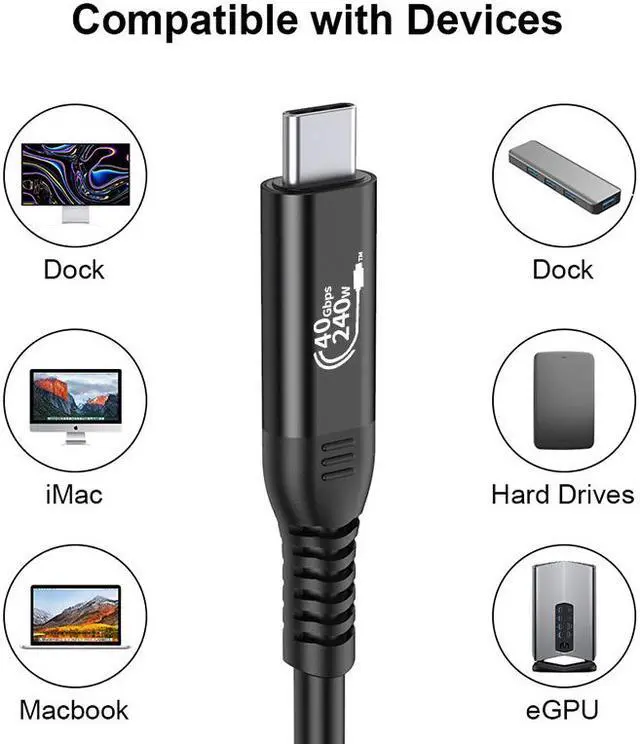 Alt view image 3 of 8 - USB4 Data Cable Compatible with Thunder-bolt 3 Thunder-bolt 4 Data Cable 40GB High-speed 8k60Hz Audio PD240W Fast Charging Cable