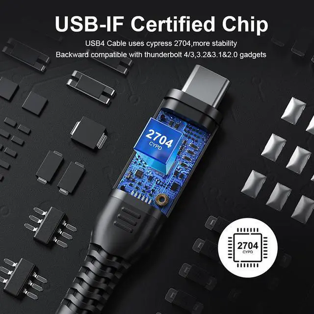 Alt view image 5 of 8 - USB4 Data Cable Compatible with Thunder-bolt 3 Thunder-bolt 4 Data Cable 40GB High-speed 8k60Hz Audio PD240W Fast Charging Cable