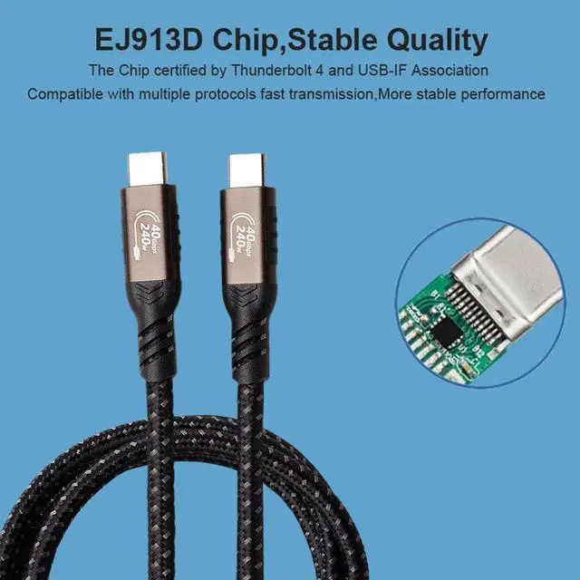 Alt view image 6 of 6 - 1.5m/4.92FT USB4 Data Cable Compatible with Thunder-bolt 3 Thunder-bolt 4 Data Cable 40GB High-speed 8k60Hz Audio PD240W Fast Charging Cable