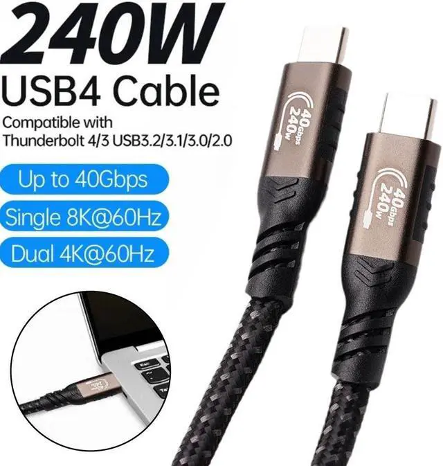 Alt view image 5 of 6 - 1.5m/4.92FT USB4 Data Cable Compatible with Thunder-bolt 3 Thunder-bolt 4 Data Cable 40GB High-speed 8k60Hz Audio PD240W Fast Charging Cable