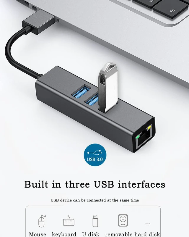 Alt view image 3 of 8 - USB to RJ45 Gigabit Network Card Drive free Expansion Dock Gigabit Computer External USB Network Card 3.0 HUB Integrator