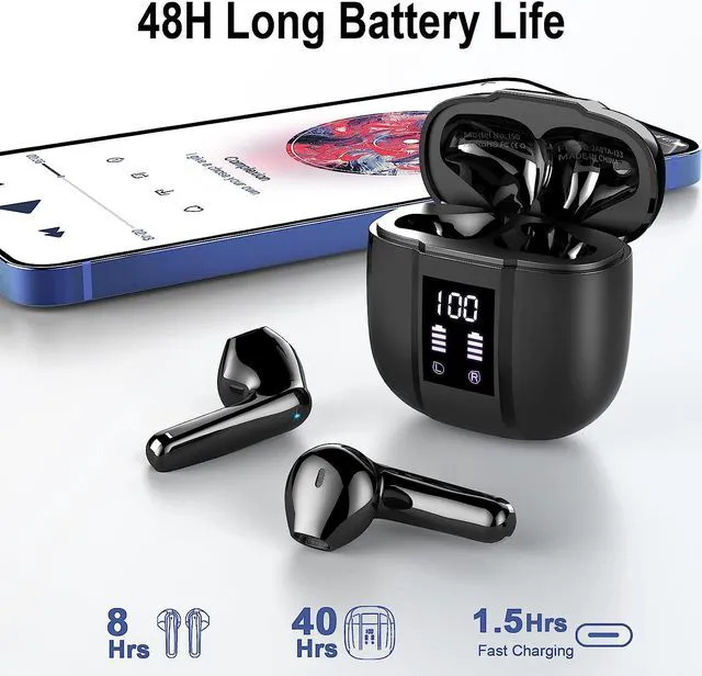 Alt view image 2 of 7 - Wireless Earbuds Bluetooth 5.3 Earbuds Hi-Fi Stereo Bluetooth Headphones in Ear with 4 ENC Mic 48Hrs USB-C LED Mini Charging Case Earbuds IP7 Waterproof Sport Earphones