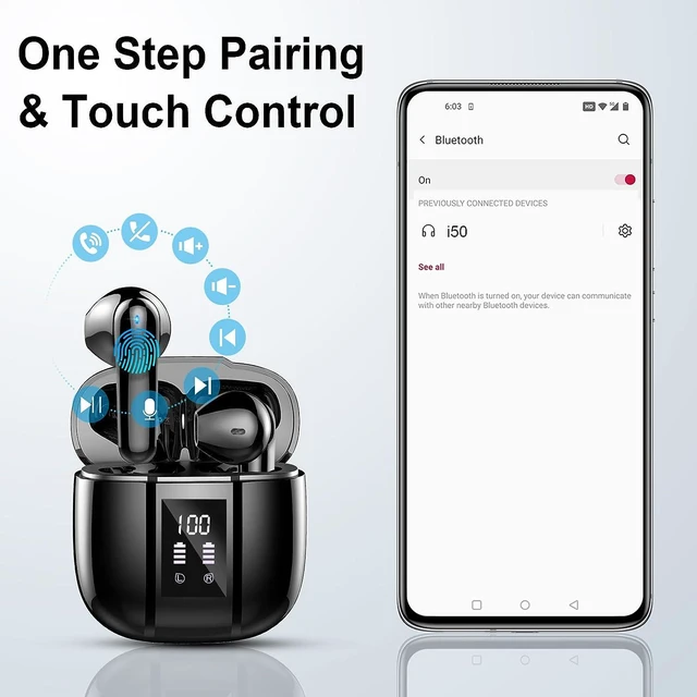 Alt view image 4 of 7 - Wireless Earbuds Bluetooth 5.3 Earbuds Hi-Fi Stereo Bluetooth Headphones in Ear with 4 ENC Mic 48Hrs USB-C LED Mini Charging Case Earbuds IP7 Waterproof Sport Earphones