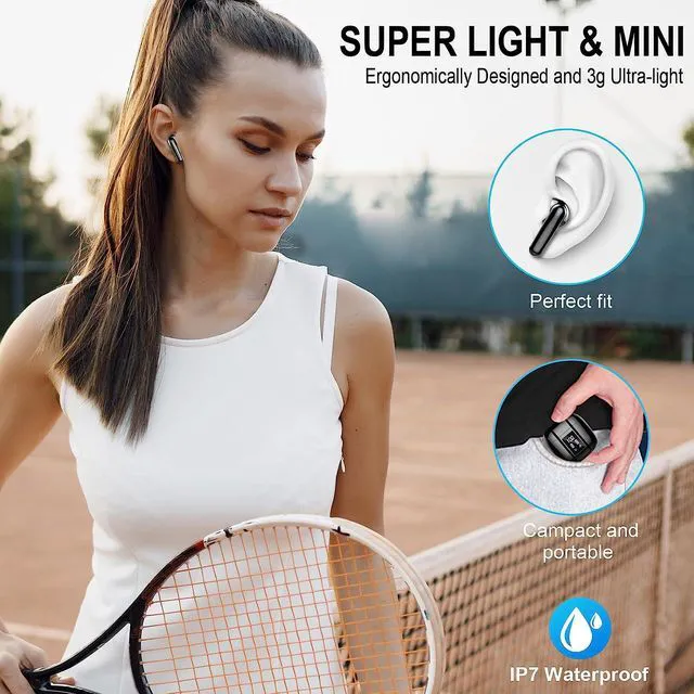 Alt view image 7 of 7 - Wireless Earbuds Bluetooth 5.3 Earbuds Hi-Fi Stereo Bluetooth Headphones in Ear with 4 ENC Mic 48Hrs USB-C LED Mini Charging Case Earbuds IP7 Waterproof Sport Earphones