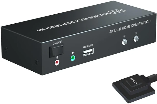 Main image of 2 X 2 HDMI KVM Switch 4K 60Hz Dual Monitor KVM Switch 2 In 2 Out USB HDMI KVM Switcher 3840*2160@60Hz 3.5mm Microphone Audio Input with Desk Wired Switch