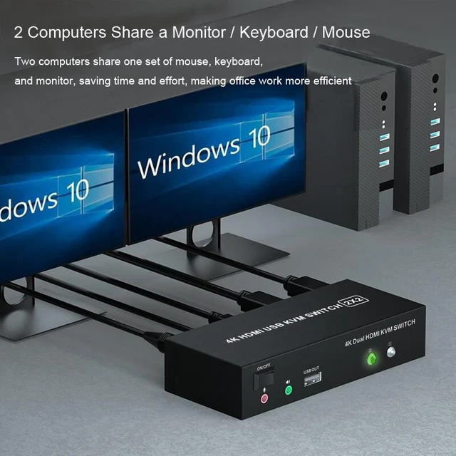 Alt view image 3 of 7 - 2 X 2 HDMI KVM Switch 4K 60Hz Dual Monitor KVM Switch 2 In 2 Out USB HDMI KVM Switcher 3840*2160@60Hz 3.5mm Microphone Audio Input with Desk Wired Switch