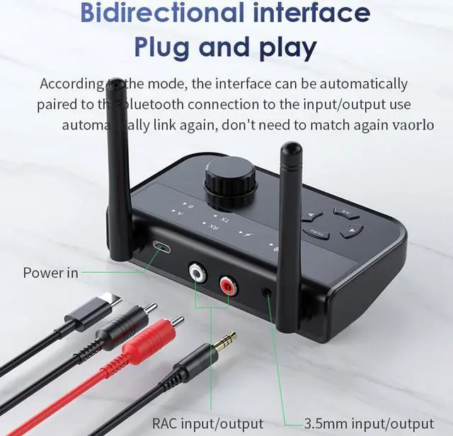 Alt view image 7 of 8 - Multipoint Bluetooth 5.3 Audio Transmitter Receiver 3.5mm AUX 2 RCA Stereo Music Wireless Adapter for Car TV PC Speakers