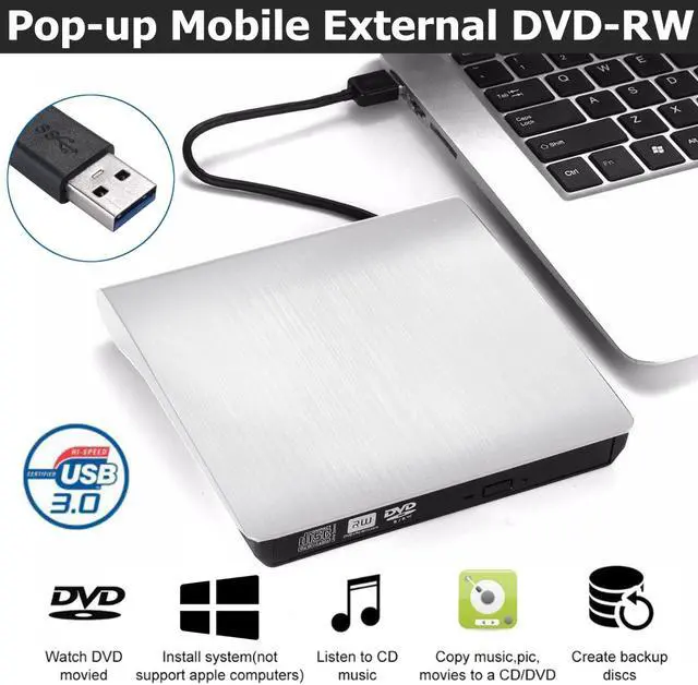 Main image of External DVD Drive USB 3.0 Portable CD DVD RW Drive Writer Burner Optical Player Compatible For Windows 10 Laptop Desktop iMac