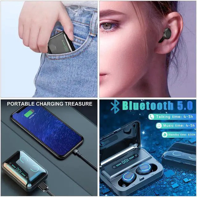 Alt view image 6 of 7 - TWS Mini Wireless Bluetooth 5.0 Earbuds Binaural With LED Power Digital Display Movable Charging Box Portable Good for Drive