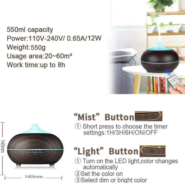 Alt view image 3 of 8 - 300-500ml USB Air Humidifier Aroma Diffuser remote control 7 Colors Changing LED Lights cool mist maker Air Purifier for Home