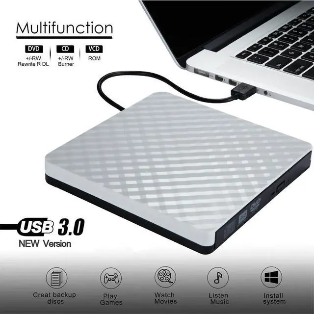 Main image of USB 3.0 External DVD Burner Writer Recorder DVD RW Optical Drive CD/DVD ROM Player MAC OS Windows XP/7/8/10 ABS Plastic Material