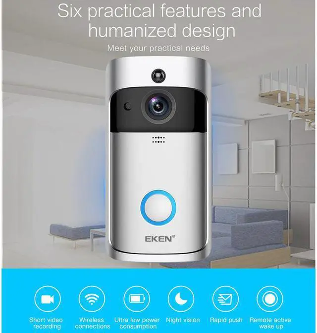 Alt view image 2 of 7 - Video Doorbell Smart Wireless WiFi Security Door Bell Visual Recording Home Monitor Night Vision Intercom door phone