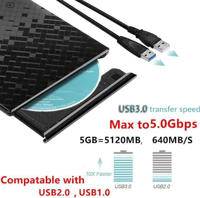 Alt view image 3 of 7 - USB 3.0 Touch Control External Drive DVD-ROM CD-RW DVD-RW Burner Player Portable Reader Slim for Windows XP/7/8/10 Laptop MAC OS