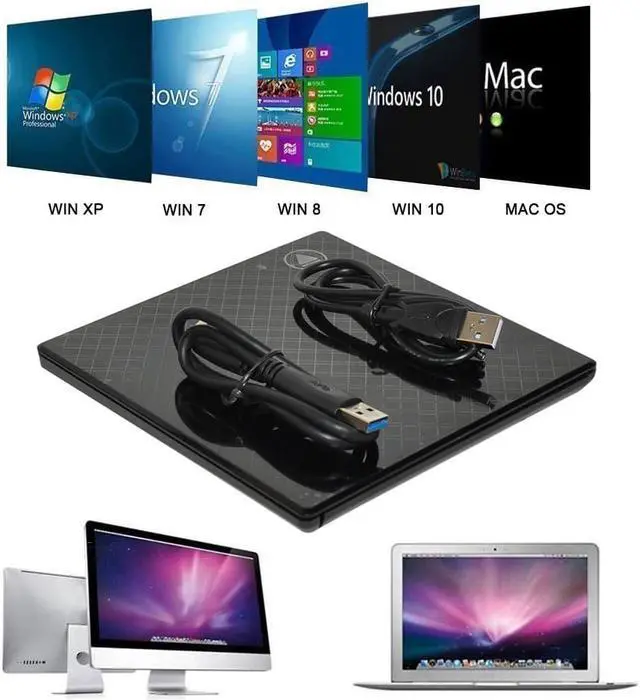 Alt view image 2 of 7 - USB 3.0 Touch Control External Drive DVD-ROM CD-RW DVD-RW Burner Player Portable Reader Slim for Windows XP/7/8/10 Laptop MAC OS