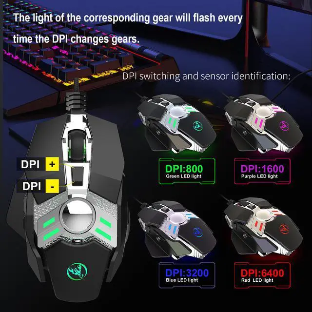 Alt view image 2 of 7 - Wired Gaming Mouse 6400DPI 7Key Macro Definition Programmable Wired Mouse Gamer Mice Breathing light for Computer Laptop PC PUBG