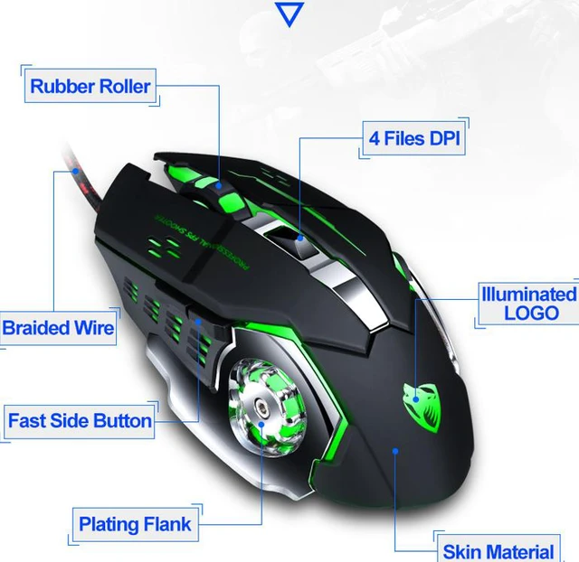 Alt view image 4 of 7 - Professional Gaming Mouse 8D 3200DPI Adjustable Wired Optical LED Computer Gamer Game Mice USB Cable Silent Mouse for Laptop PC