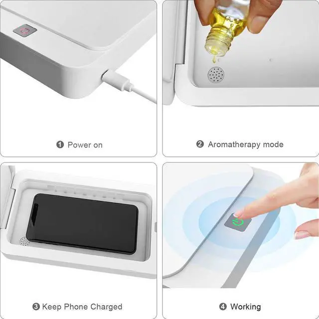 Alt view image 3 of 7 - Portable Smart Phone Sterilizer, UV Cell Phone Sanitizer for Quick Cleaning & Disinfection, LED Aromatherapy Function Disinfector,Phone Cleaner Box with USB Charging for All Smart Phones