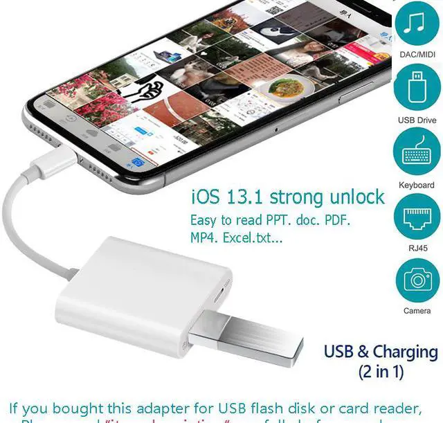 Alt view image 2 of 7 - OTG adapter for Apple to USB Camera Reader Adapter for lightning iOS 13 Connector Kit Data Sync Cable For IPhone 6 7 8 X 11