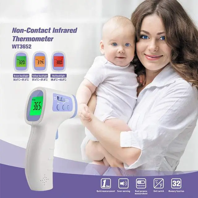 Alt view image 3 of 7 - Digital Infrared Thermometer, 0-100 ( ) Non-Contact Temperature Gun Forehead Ear Digital Infrared Fever Accurate Reading for Infants Instantly