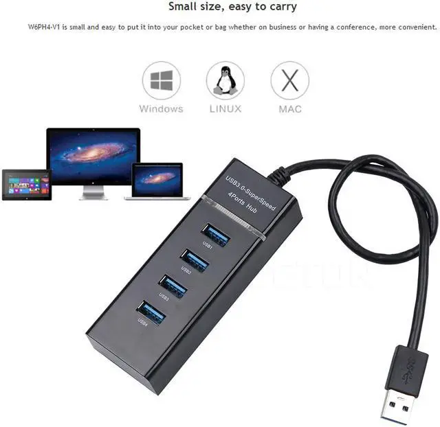 Alt view image 2 of 7 - High Speed 4 Ports USB 3.0 Hub USB Splitter Portable USB Port USB HUB for Apple Macbook Air Laptop PC Tablet High Speed