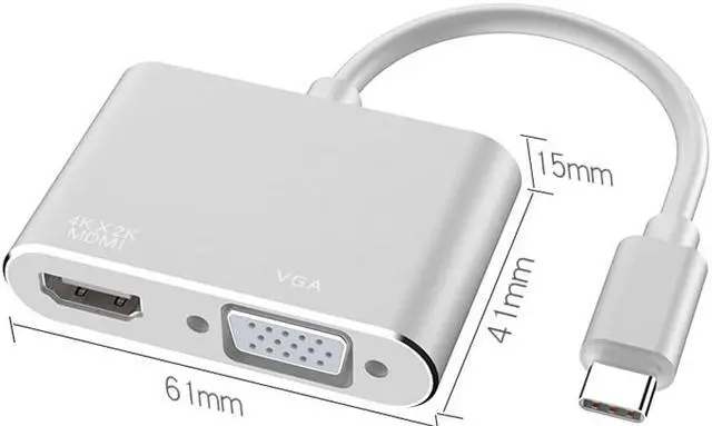 Alt view image 7 of 7 - 2 in 1 USB C Cable Type C to HDMI VGA Adapter 4K USB-C Type-C Audio Video Converter Cable for Macbook Samsung Galaxy