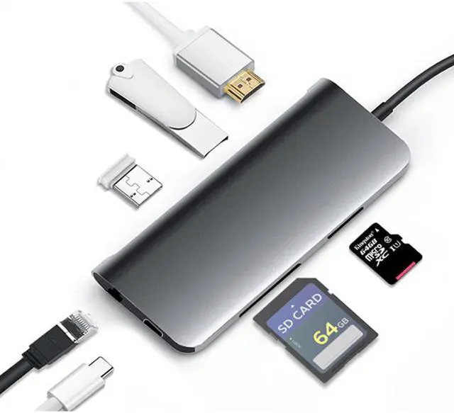 Alt view image 2 of 7 - 7 in 1 USB C Hub Type-C to 4K HDMI 2 USB 3.0 SD/TF Card Readers RJ45 PD Fast Charging Adapter Docking Station for MacBook Pro