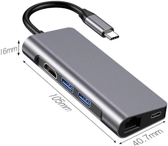Alt view image 7 of 7 - 7 in 1 USB C Hub Type-C to 4K HDMI 2 USB 3.0 SD/TF Card Readers RJ45 PD Fast Charging Adapter Docking Station for MacBook Pro