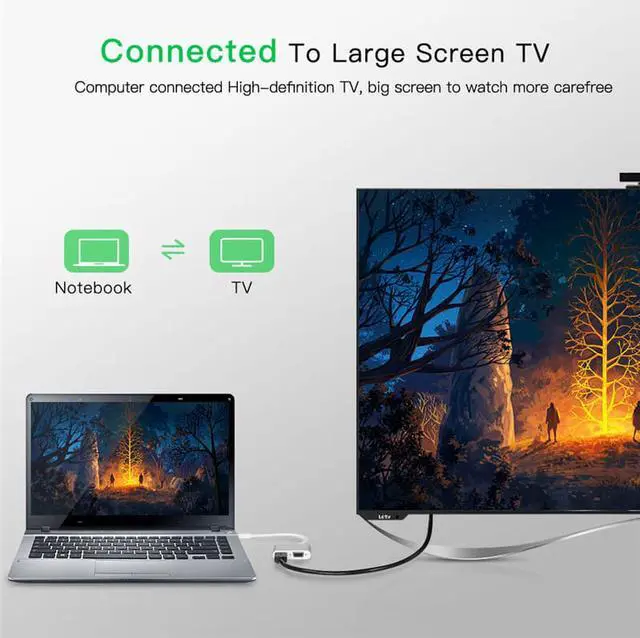 Alt view image 5 of 7 - 2 in 1 USB C Cable Type C to HDMI VGA Adapter 4K USB-C Type-C Audio Video Converter Cable for Macbook Samsung Galaxy