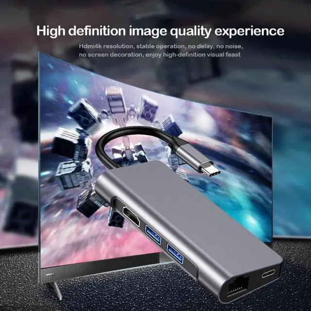 Alt view image 5 of 7 - 7 in 1 USB C Hub Type-C to 4K HDMI 2 USB 3.0 SD/TF Card Readers RJ45 PD Fast Charging Adapter Docking Station for MacBook Pro